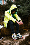 Green/yellow reversible coat